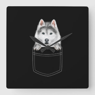 Siberian Husky Dog In Pocket Funny Dog Lover Gift Square Wall Clock