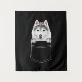 Siberian Husky Dog In Pocket |Funny Dog Lover Gift Tapestry