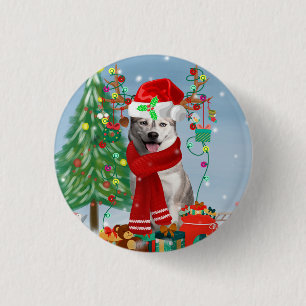 Siberian Husky Dog in Snow Christmas 3 Cm Round Badge