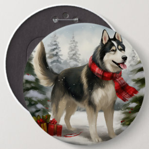 Siberian Husky Dog in Snow Christmas 6 Cm Round Badge