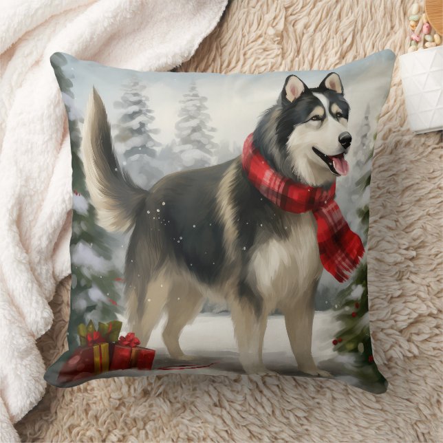 Siberian Husky Dog in Snow Christmas Cushion (Blanket)