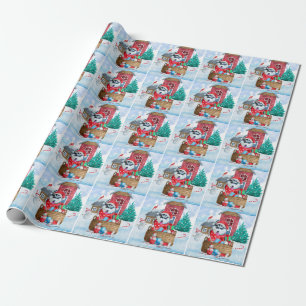 Siberian Husky Dog In snow Christmas Dog House Wrapping Paper