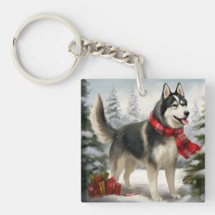 Siberian Husky Dog in Snow Christmas Key Ring