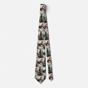 Siberian Husky Dog in Snow Christmas Tie