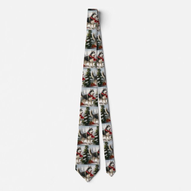 Siberian Husky Dog in Snow Christmas Tie (Front)