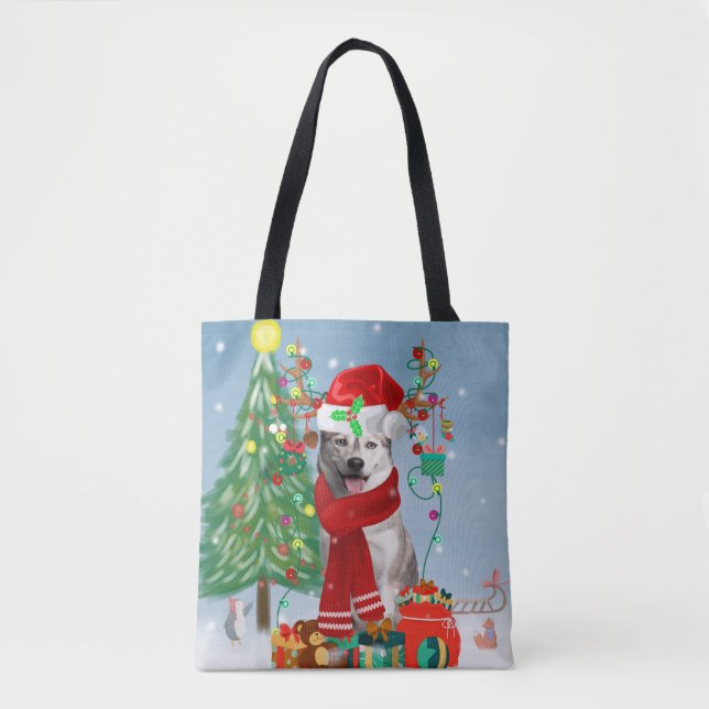 Siberian Husky Dog in Snow Christmas  Tote Bag (Front)