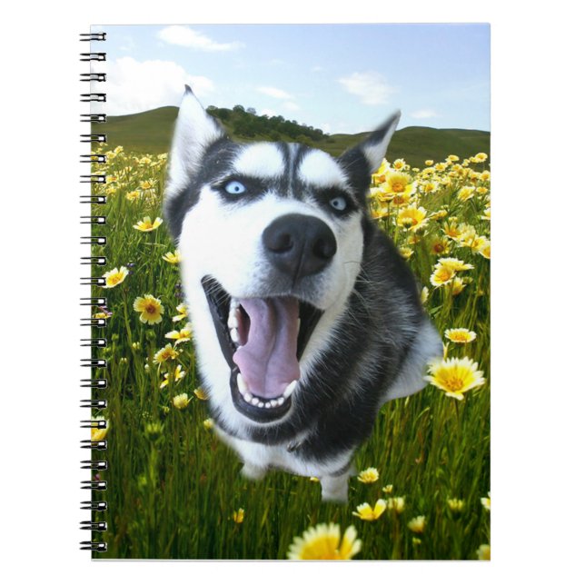 Siberian Husky Dog in Wildflowers Notebook (Front)