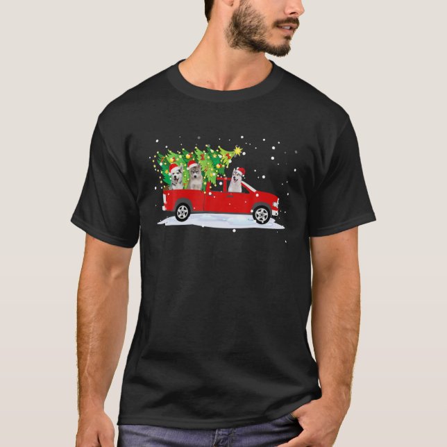 Siberian Husky Dog Love Red Pickup Truck Christmas T-Shirt (Front)