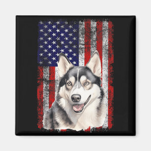 Siberian Husky Dog Lover Flag 4th of July Magnet