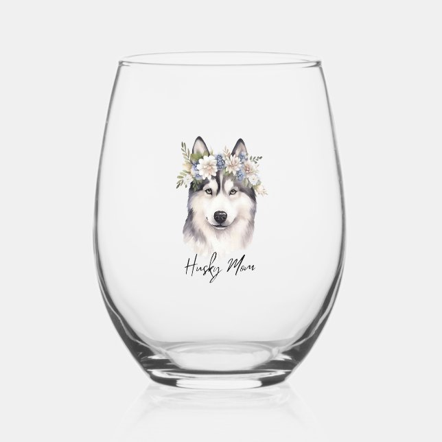 Siberian Husky Dog Lover Stemless Wine Glass (Front)