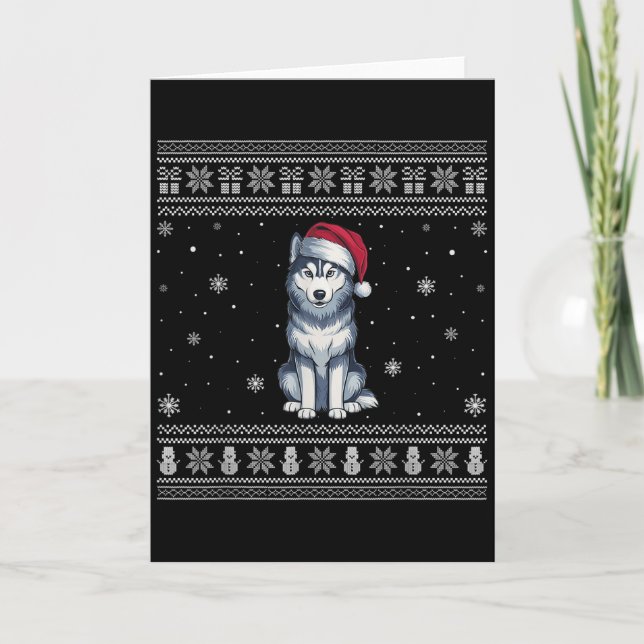Siberian Husky Dog Lovers Men Women Santa Ugly Xma Card (Front)