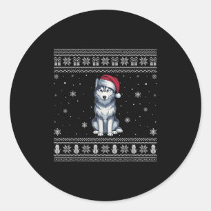 Siberian Husky Dog Lovers Men Women Santa Ugly Xma Classic Round Sticker