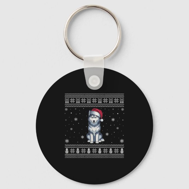 Siberian Husky Dog Lovers Men Women Santa Ugly Xma Key Ring (Front)