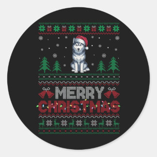 Siberian Husky Dog Lovers Santa Hat Christmas Tree Classic Round Sticker