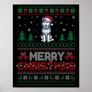 Siberian Husky Dog Lovers Santa Hat Christmas Tree Poster