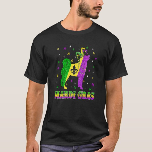 Siberian Husky Dog Mardi Gras Carnival Jester Bead T-Shirt (Front)