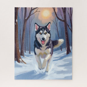 Siberian Husky Dog Painting Winter Art Jigsaw Puzzle