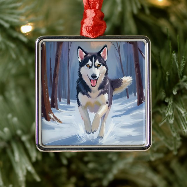 Siberian Husky | Dog Painting Winter Metal Tree Decoration (Tree)
