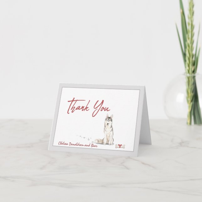 Siberian Husky Dog Personalised Bone Ribbon   Thank You Card (Front)