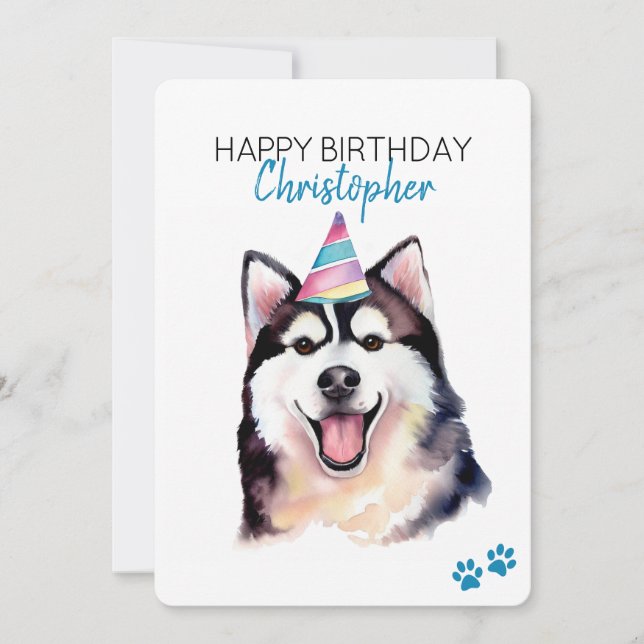 Siberian Husky Dog Personalised Happy Birthday Card (Front)