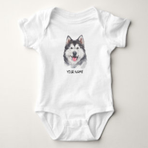 Siberian Husky Dog Pet Watercolor Baby Bodysuit