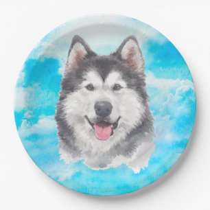 Siberian Husky Dog Pet Watercolor Paper Plate