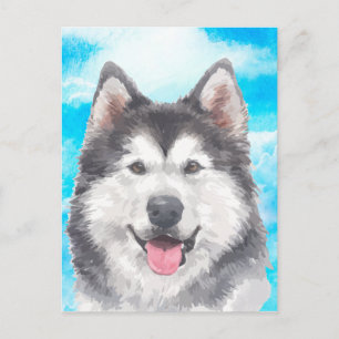 Siberian Husky Dog Pet Watercolor Postcard