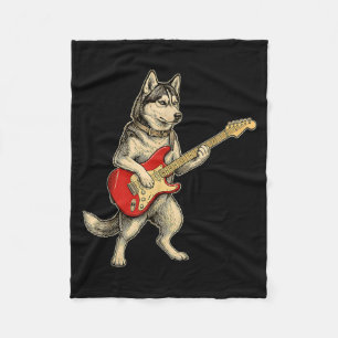 Siberian Husky Dog Playing Electric Guitar Rocker Fleece Blanket