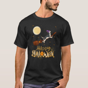 Siberian Husky Dog Ride Witch Shotgun Halloween T-Shirt