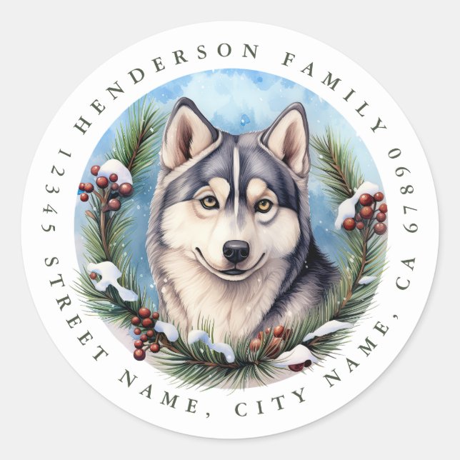 Siberian Husky Dog Round Stickers (Front)
