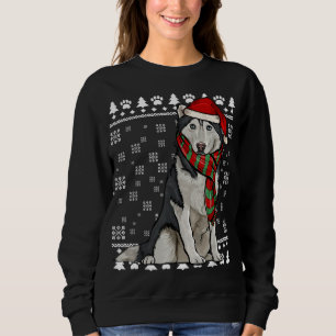 Siberian Husky Dog Santa Hat Xmas Ugly Christmas Sweatshirt