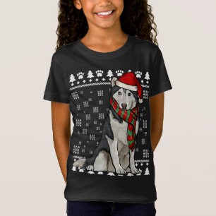 Siberian Husky Dog Santa Hat Xmas Ugly Christmas T-Shirt