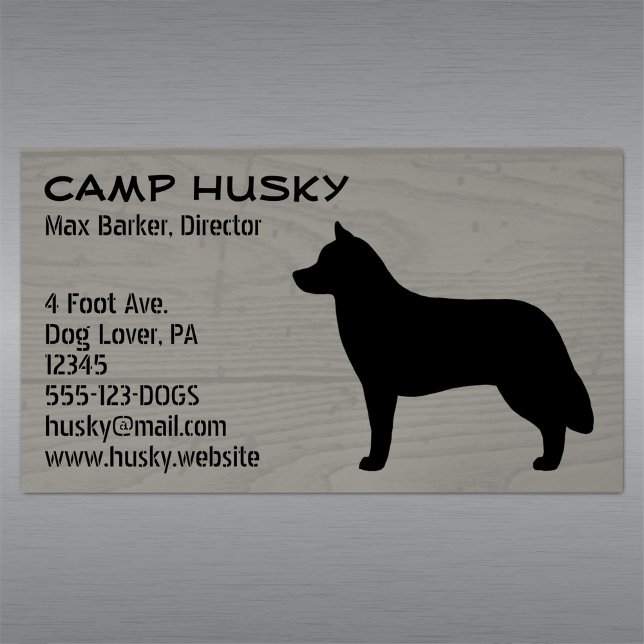 Siberian Husky Dog Silhouette Wood Grain Style Magnetic Business Card (Creator Uploaded)