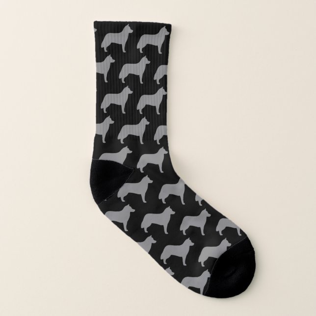 Siberian Husky Dog Silhouettes Pattern Socks (Left Inside)