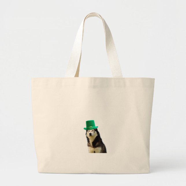 Siberian Husky Dog St. Patrick's day Large Tote Bag (Front)