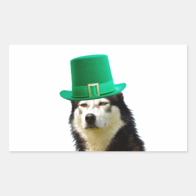 Siberian Husky Dog St. Patrick's day Rectangular Sticker (Front)
