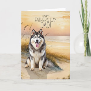 Siberian Husky Dog Sunset Beach Father's Day Holiday Card
