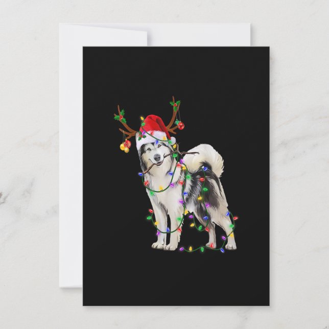 Siberian Husky Dog Tree Christmas Lights Xmas Paja Invitation (Front)
