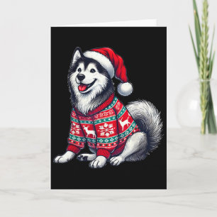 Siberian Husky Dog Ugly Sweater Santa Hat Christma Card