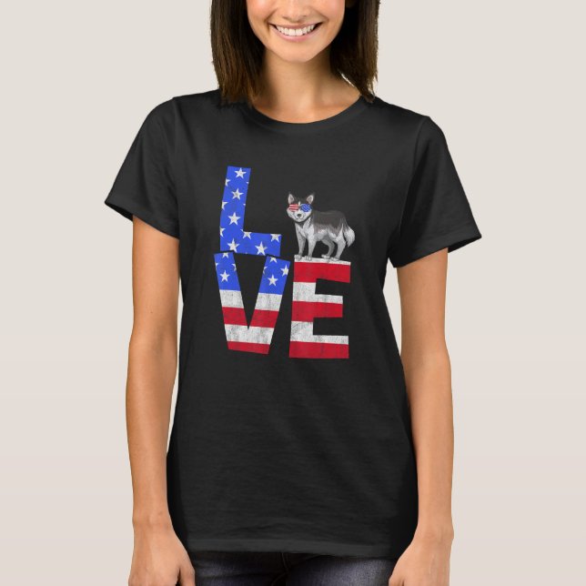 Siberian Husky Dog USA Flag Sunglasses 4th of July T-Shirt (Front)