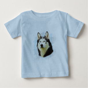 Siberian Husky Dog Water Colour Art Painting Baby T-Shirt