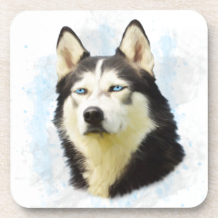 Siberian Husky Dog Water Colour Art Painting Coaster