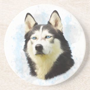 Siberian Husky Dog Water Colour Art Painting Coaster