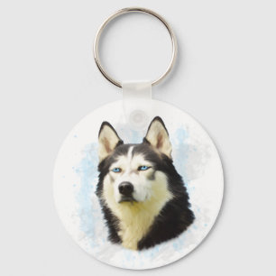 Siberian Husky Dog Water Colour Art Painting Key Ring