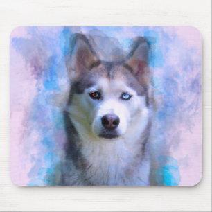 Siberian Husky Dog Water Colour Art Painting Mouse Mat