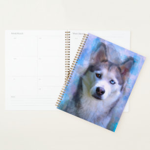 Siberian Husky Dog Water Colour Art Painting Planner
