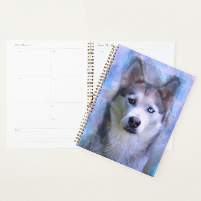 Siberian Husky Dog Water Colour Art Painting Planner (Display)
