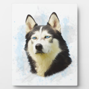 Siberian Husky Dog Water Colour Art Painting Plaque