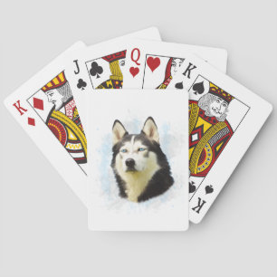Siberian Husky Dog Water Colour Art Painting Playing Cards