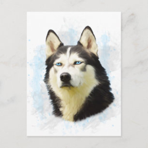 Siberian Husky Dog Water Colour Art Painting Postcard